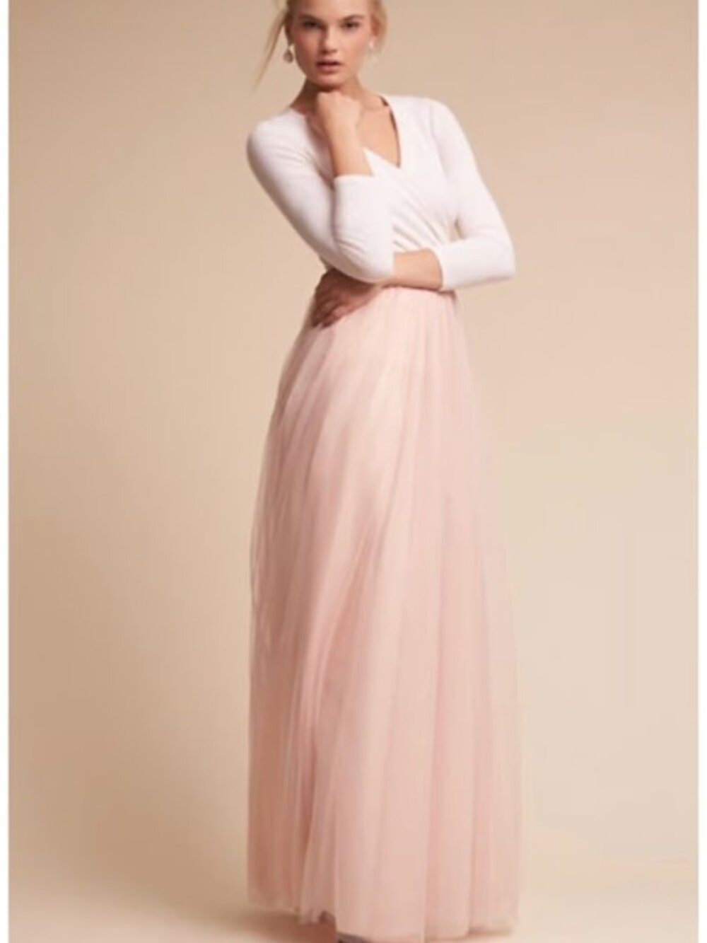 Jenny Yoo Louise Tulle Maxi Skirt in Cameo Pink Blush Women's 4